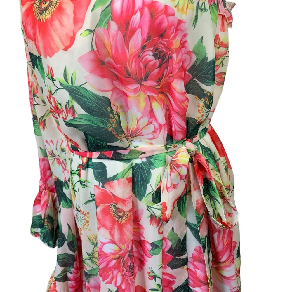 Dalia MacPhee Dress One Shoulder Ruffle Floral Maxi Pink Multi Belted Women's S - Picture 6 of 10